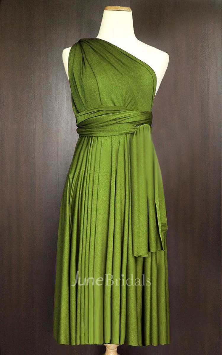 Short Straight Hem Olive Bridesmaid Convertible Infinity Multiway Wrap Dress  - June Bridals