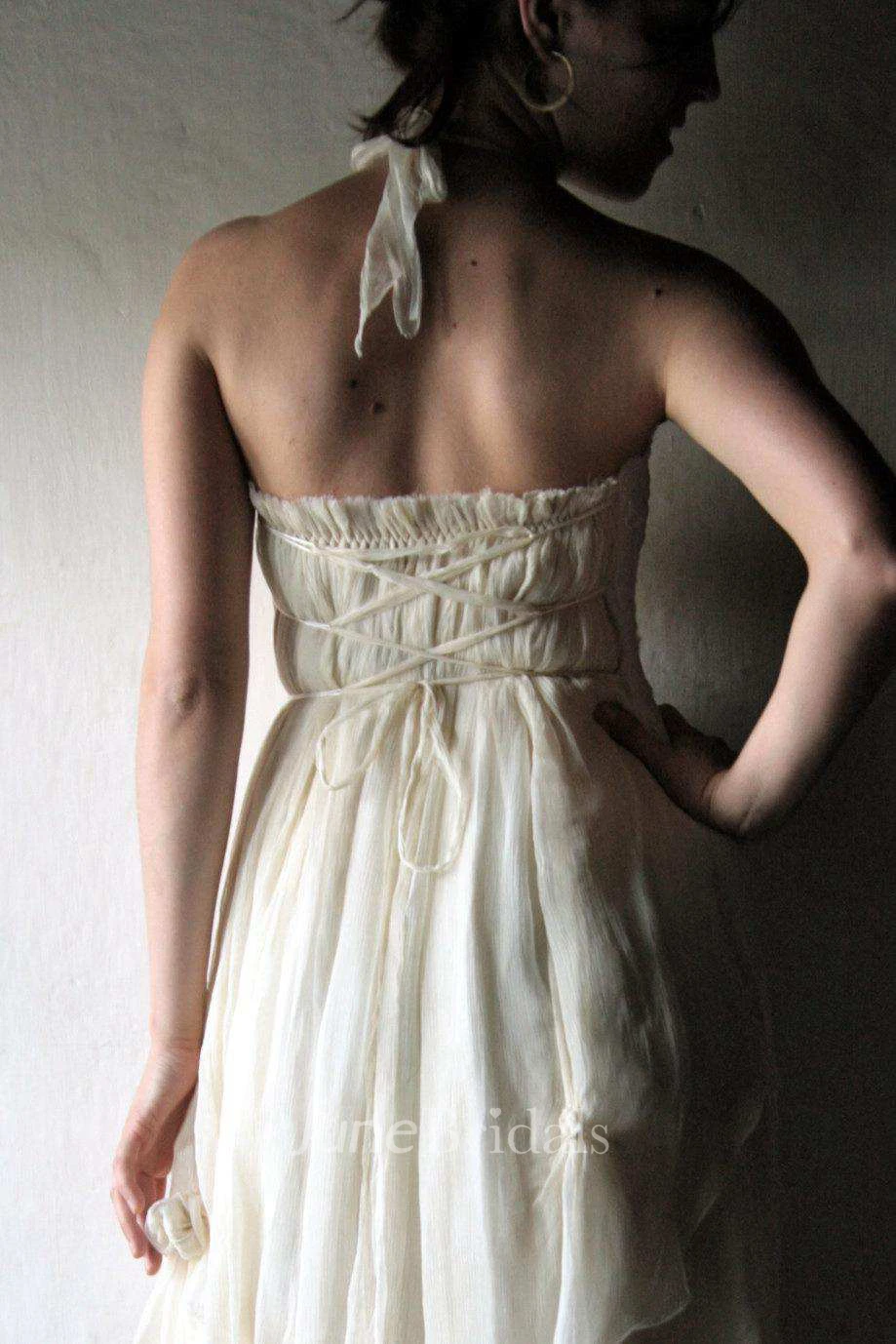 Haltered Pick Up Draped Floor-Length Dress With Lace