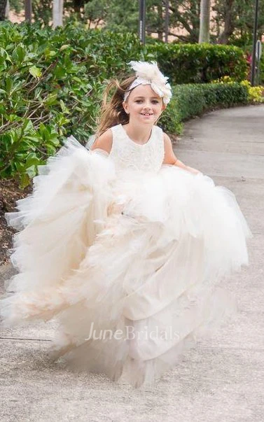 Ruffled Sleeveless Scoop Neck Tulle Dress