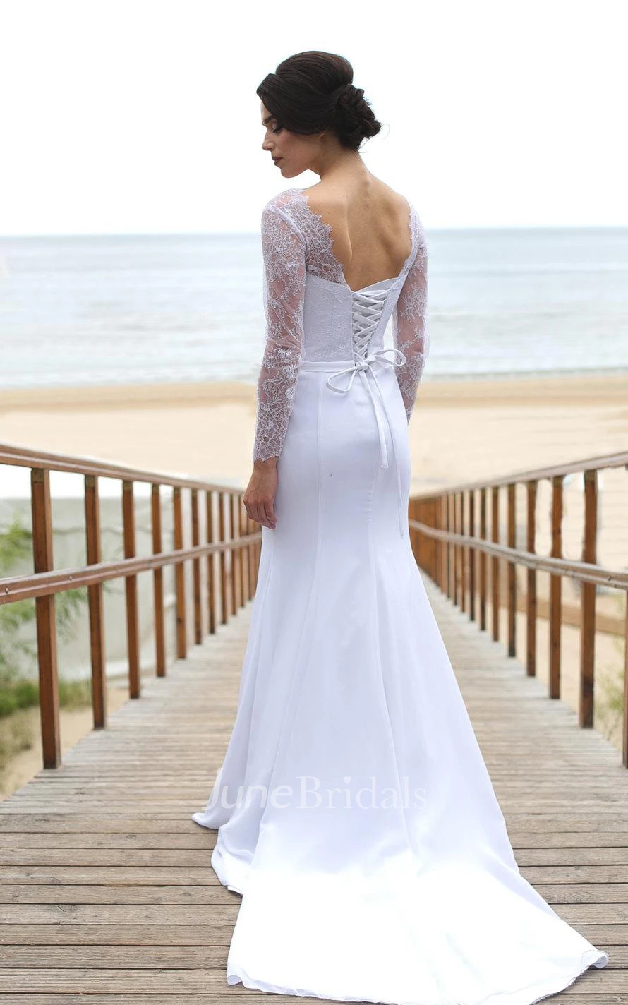 A-Line Mermaid Sweetheart V-Neck Chiffon Lace Dress With Corset Back