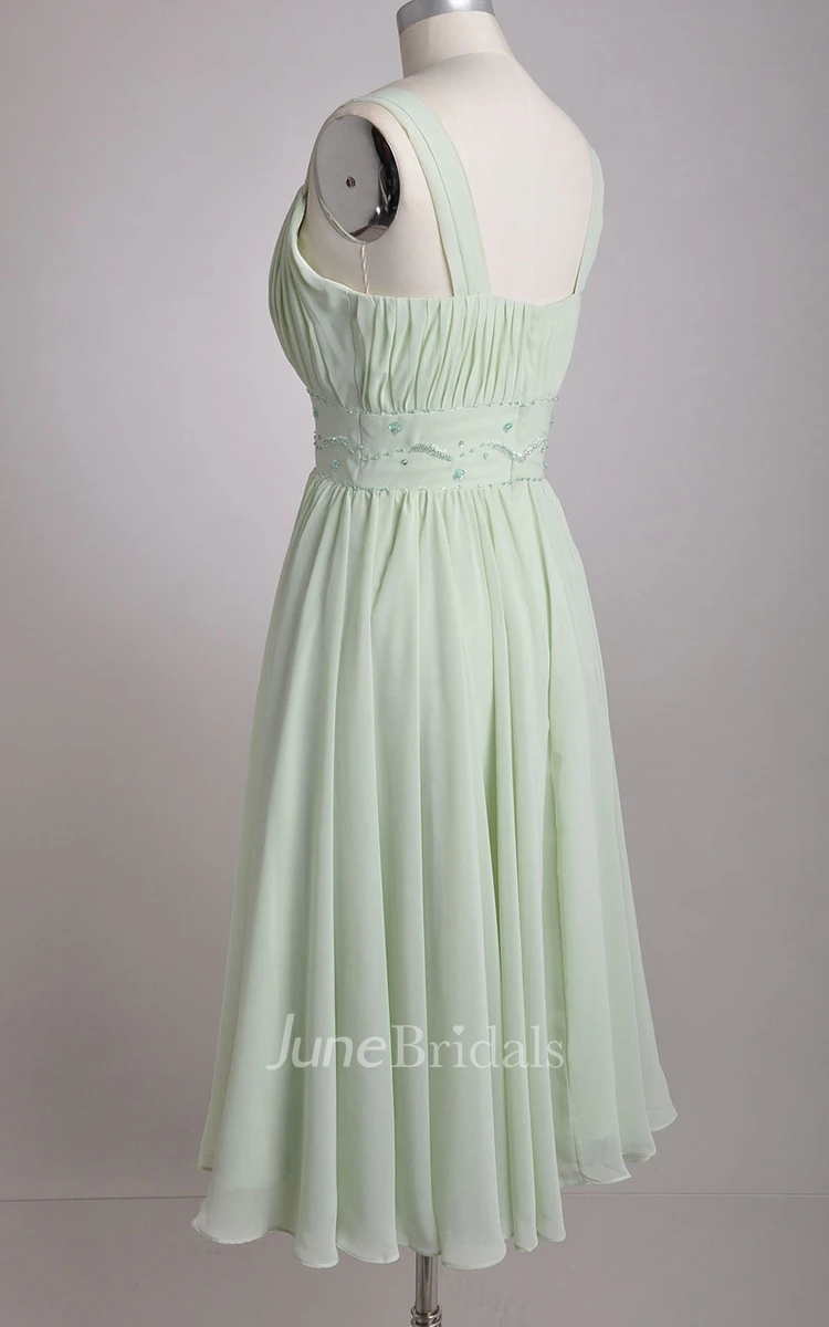 V-Neckline A-line Chiffon Bridesmaid Dress With Broad Straps