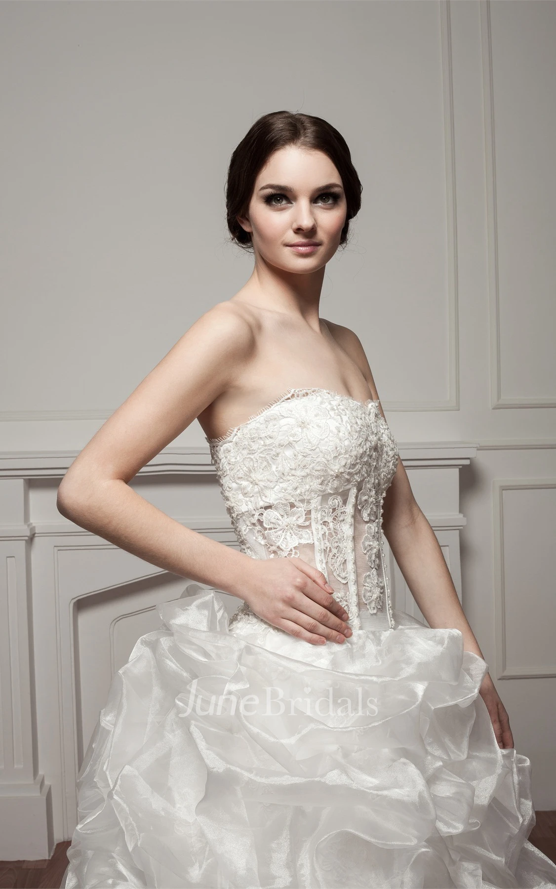 Sweetheart Lace Pick-Up Gown with Beading and Illusion Waist