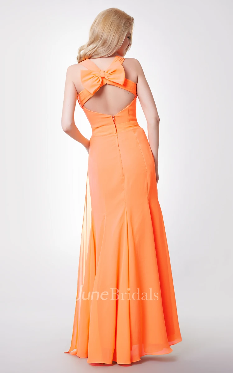 Side-draped Mermaid Chiffon Gown With Back Knot and Removable Straps