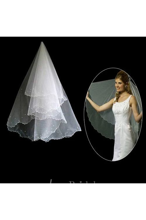 Crescent Edged Fingertip Wedding Veil with Beading