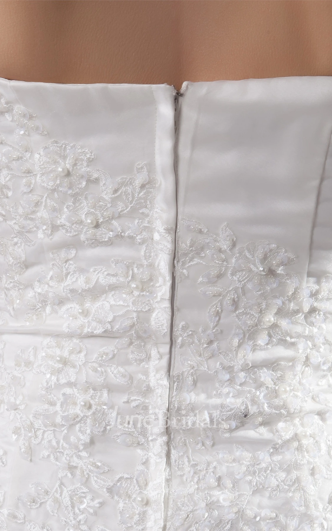 Strapless Ruffled A-Line Gown with Pleats and Appliqued Bodice