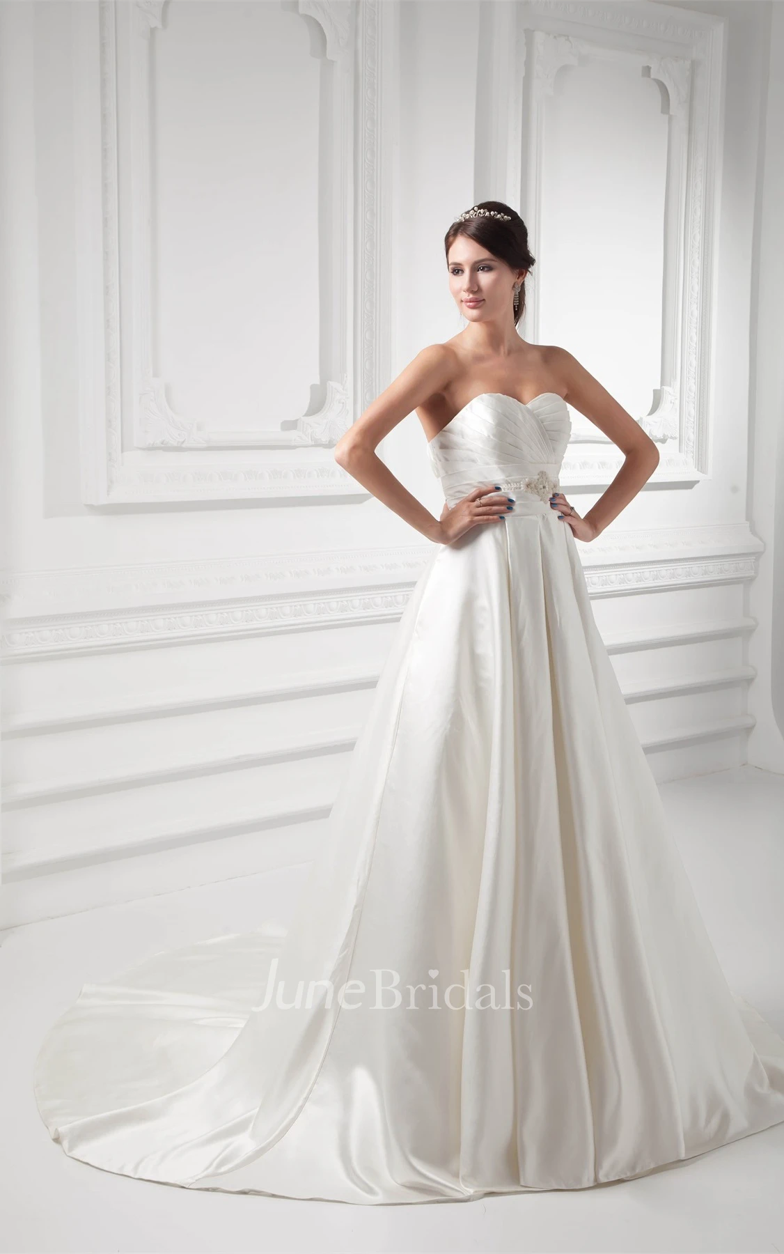 Sweetheart Criss-Cross A-Line Gown with Pleats and Broach