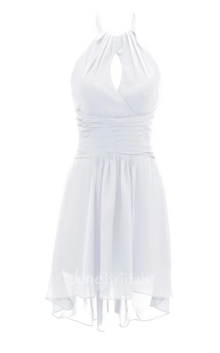Halter Notched Short Dress With Ruched Band