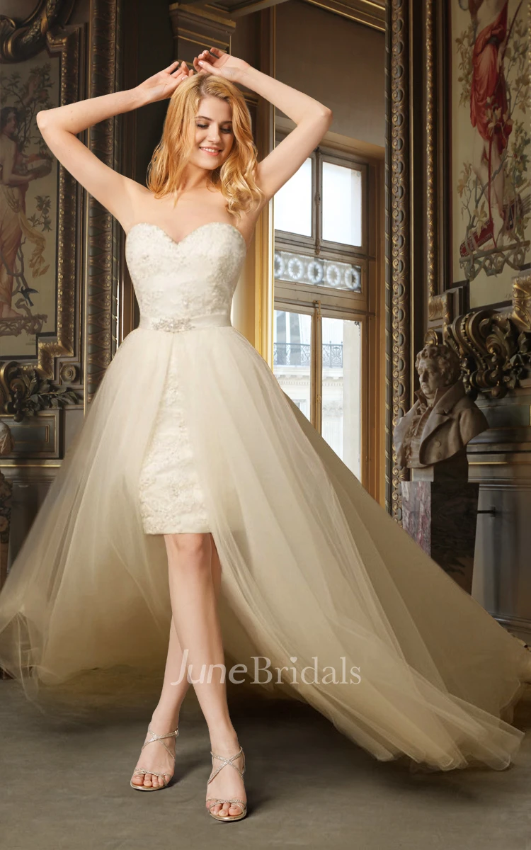 Sheath High Low Wedding Dress With Removable Skirt - June Bridals