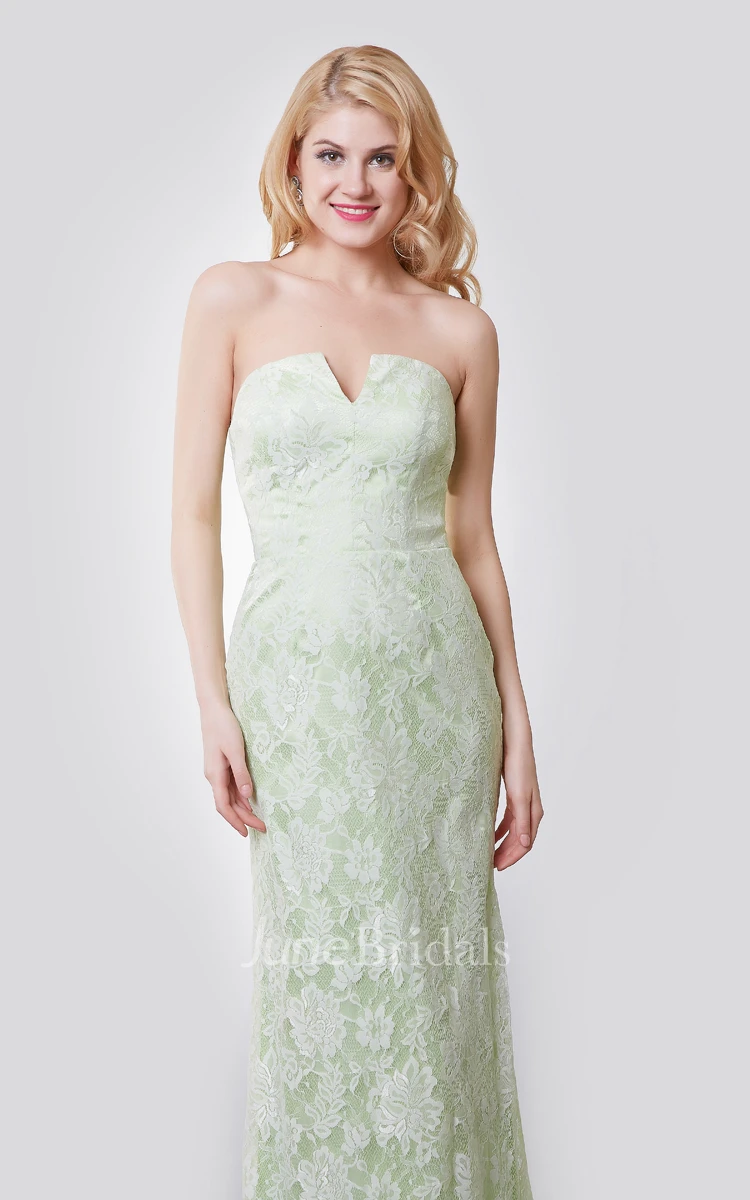Sheath Lace Dress With Notched Neck and Back Slit