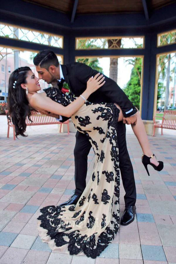 Newest Sleeveless Hi-Lo Black Prom Dress Sweep Train