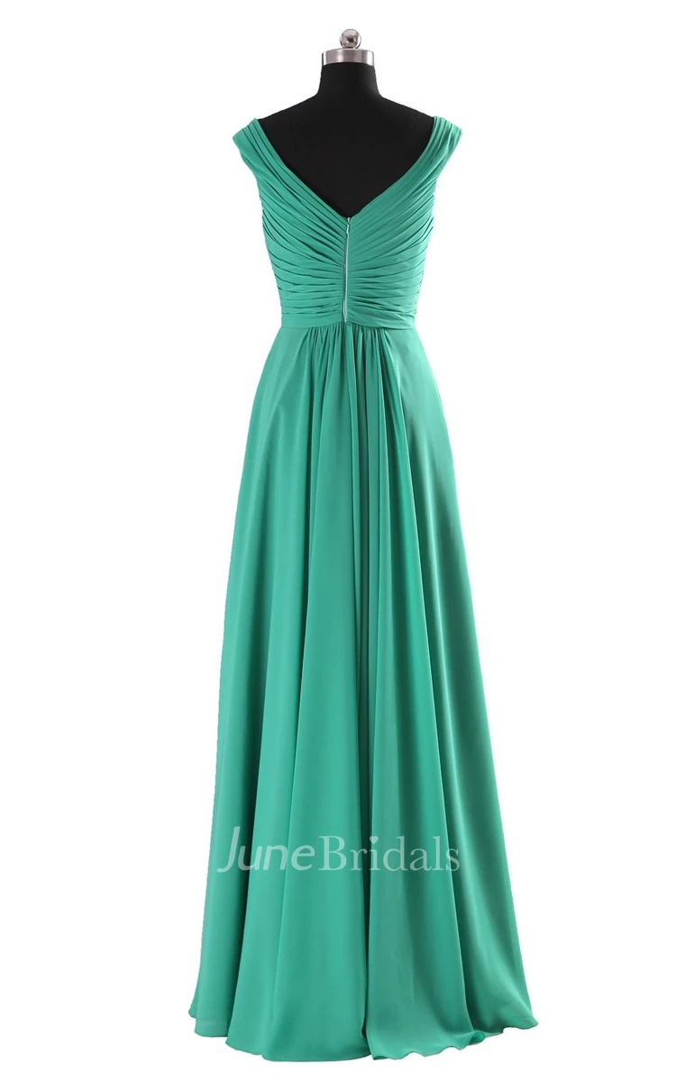 V-neck Basque Waist Dress With Beading and Xipper Back