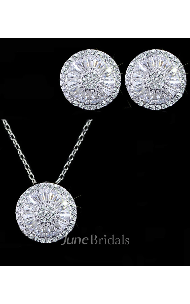 Elegant Circular Shaped Rhinestone Necklace and Earrings Jewelry Set