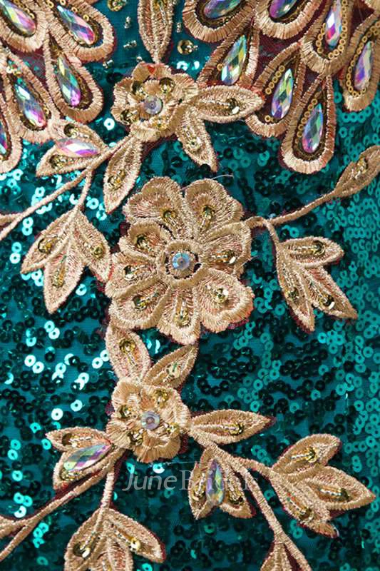 Sleeveless V Neck Sequined Long Tulle Dress