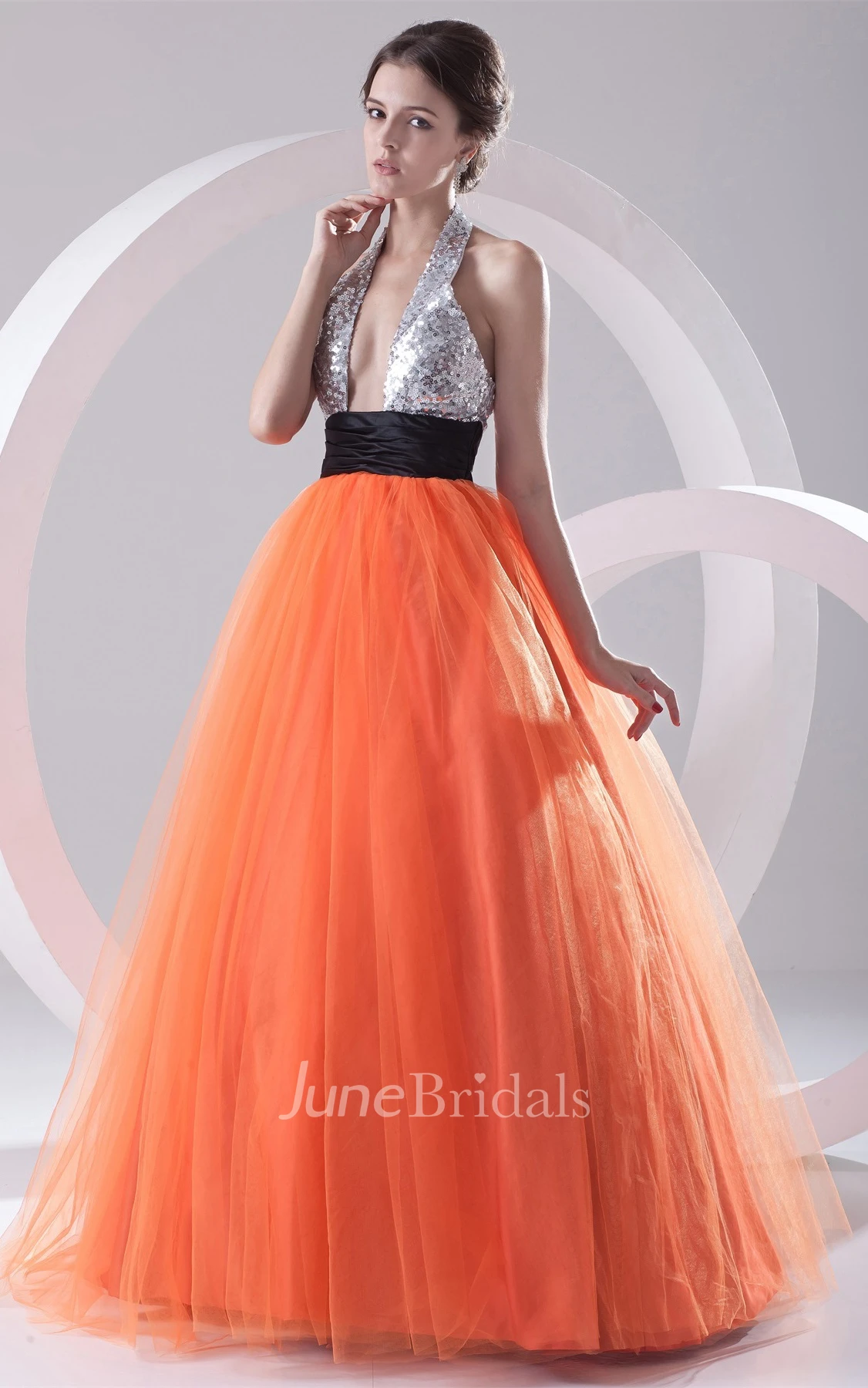 Chic Sleeveless A-Line Ball Gown with Sequined Top
