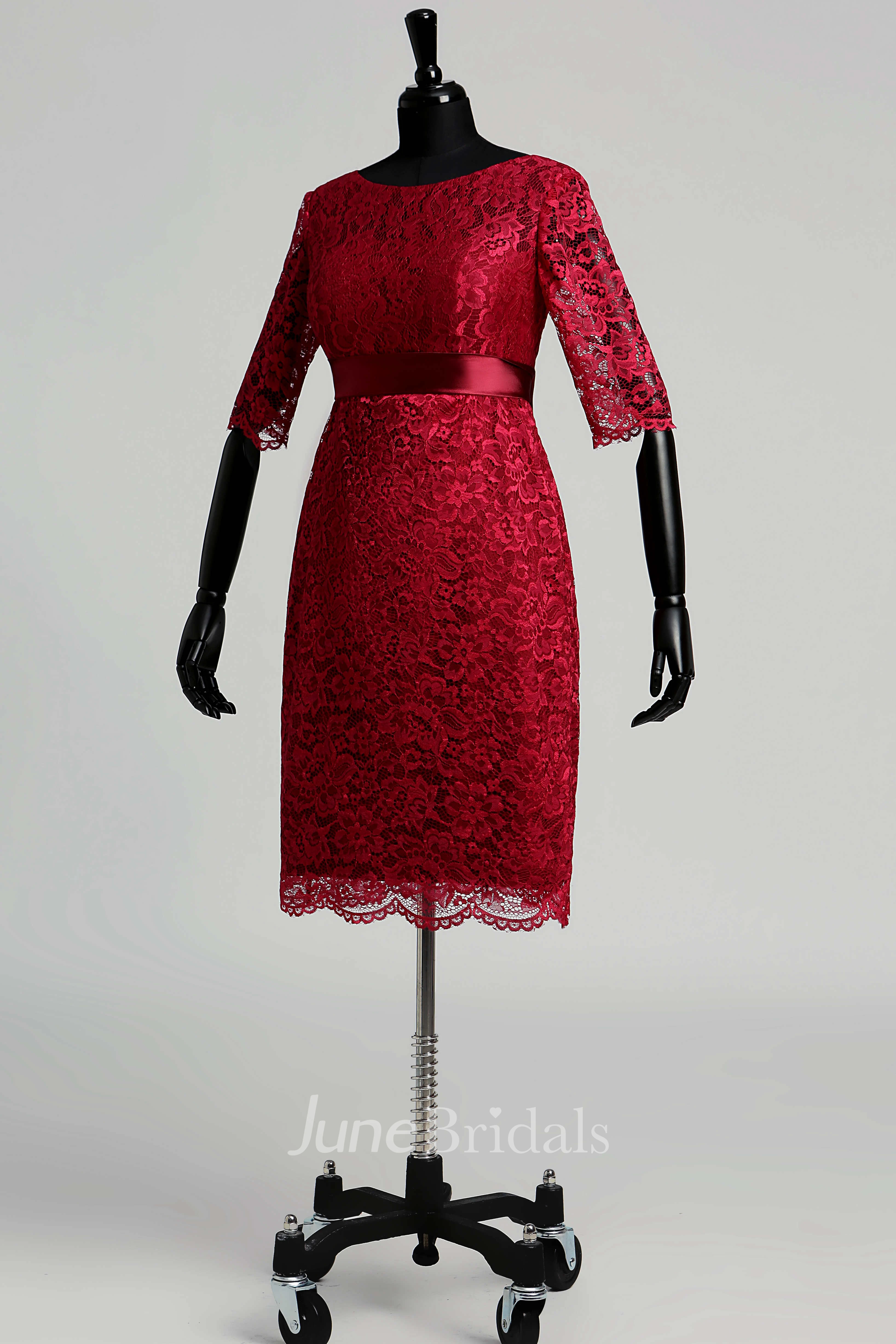 Illusion Half Sleeve Jewel Neck Knee-length Lace Dress