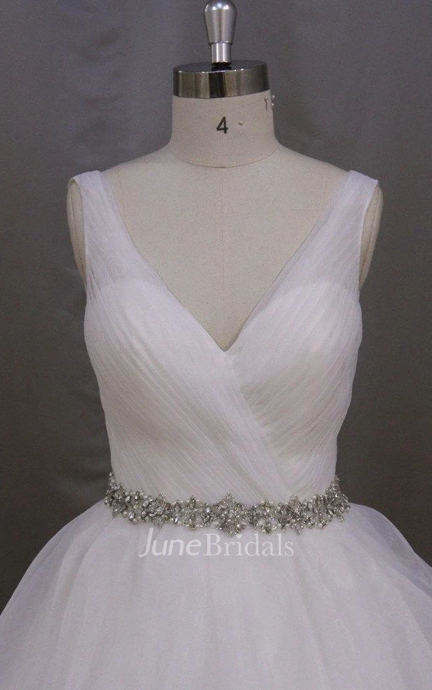 Graceful and Romantic Ruffled Ball Gown With Ruching and Beading