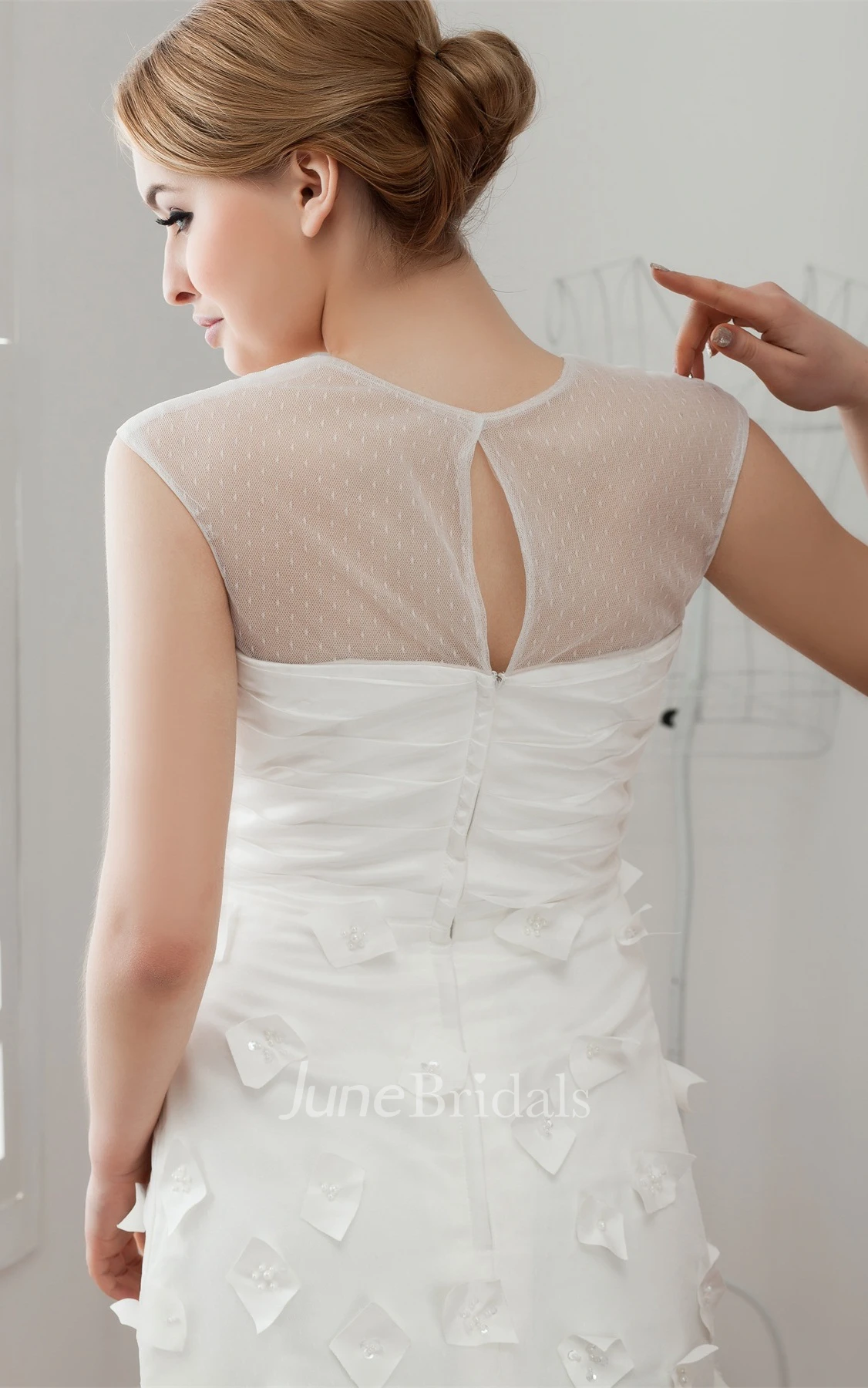 Plunged Illusion Floor-Length Dress with Ruching and Flower