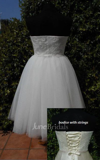 Strapless Tea-Length A-Line Wedding Dress With Tutu Skirt