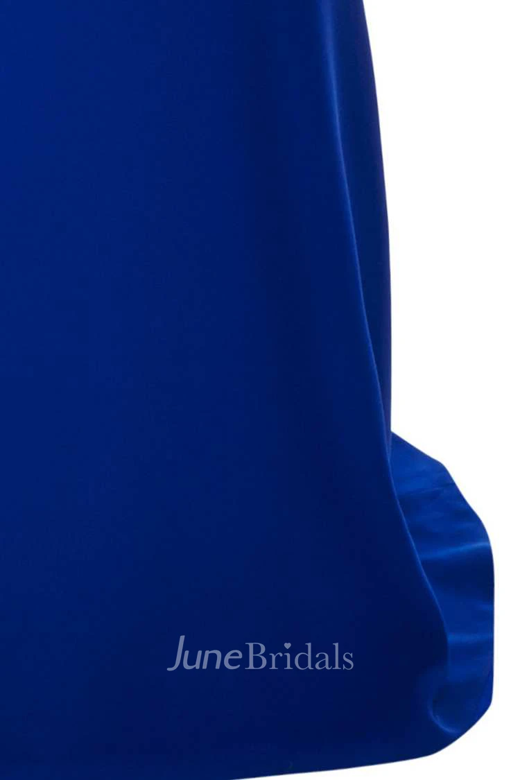 Sleeveless Mermaid Pleated Satin Dress With Cut Neck