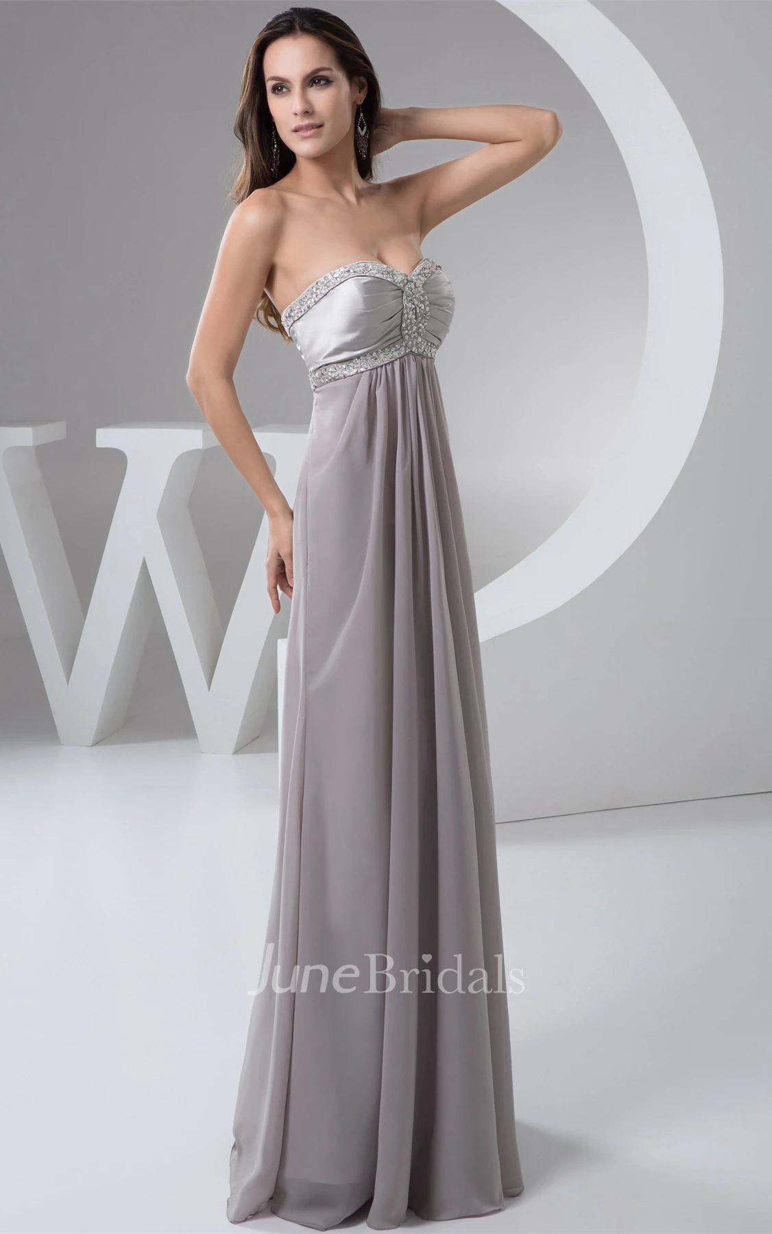 Sweetheart Empire Pleated Maxi Dress with Beaded Top