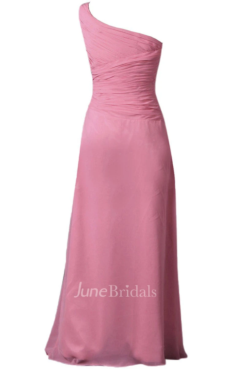 One-shoulder Ruched Chiffon A-line Gown With Bow
