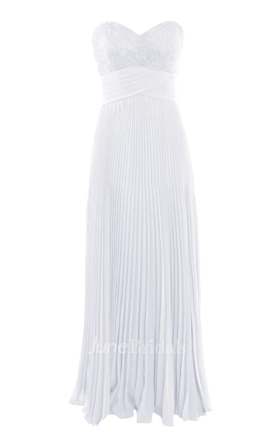 Sweetheart Appliqued Long Pleated Chiffon Dress