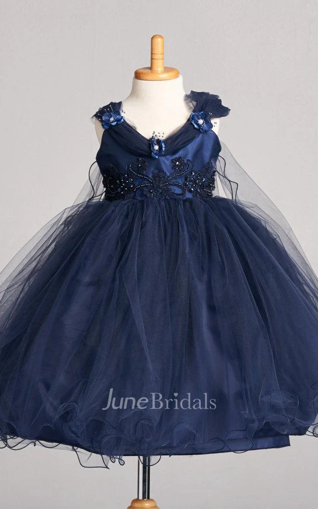 Elegant Vintage Cap Sleeve V-neck Tulle Dress