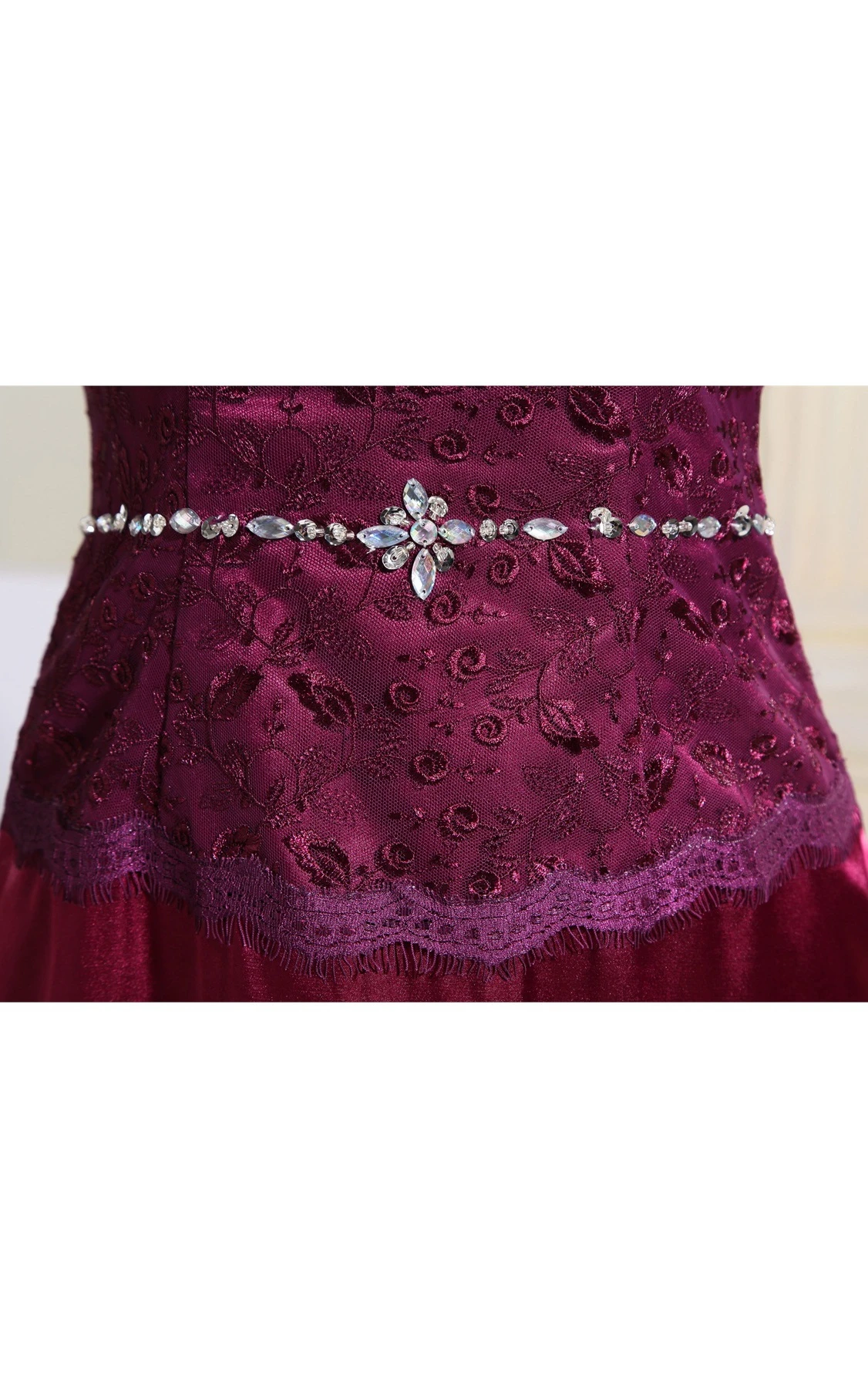 Off-The-Shoulder Short-Sleeve Satin Sheath Gown with Appliqued Top