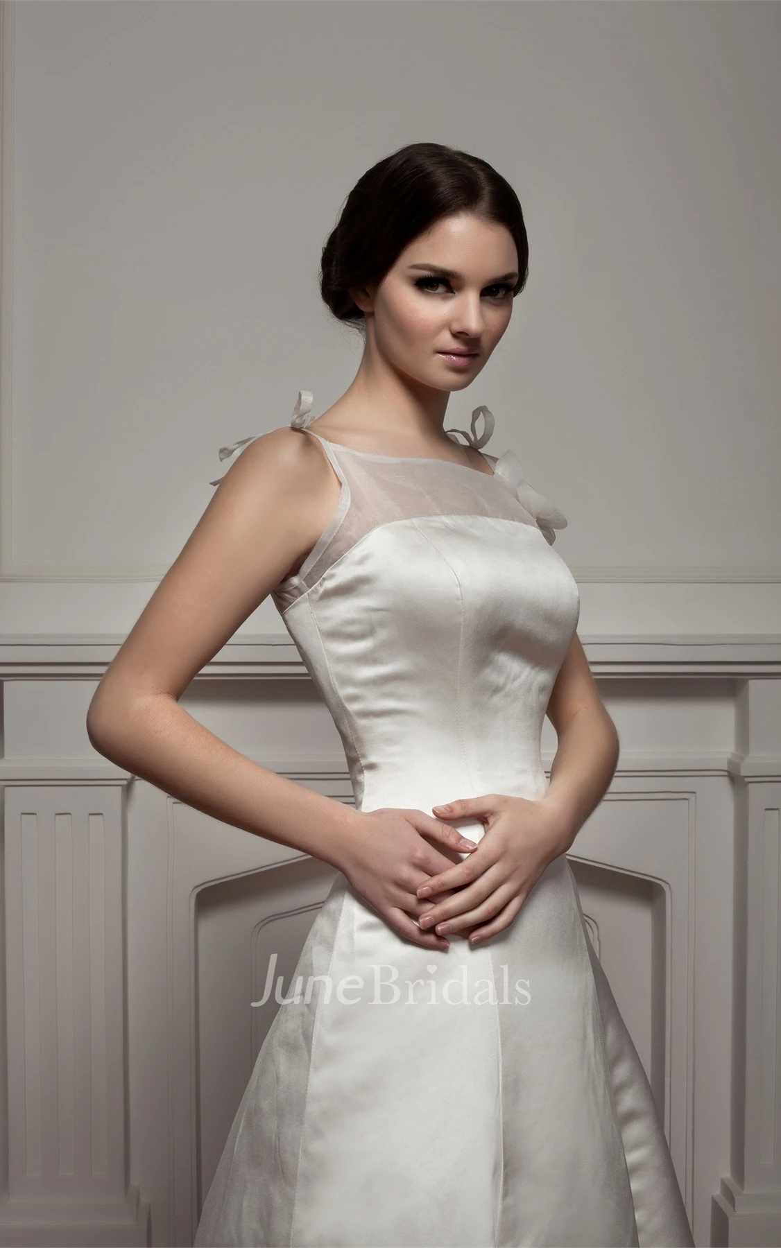 Sleeveless Satin A-Line Gown with Illusion Neckline