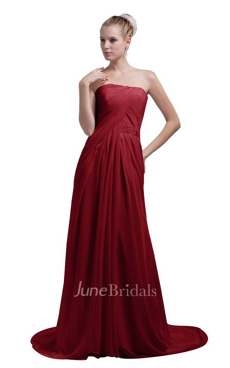 Train Strapless Chiffon A-line Gown With Beaded Band