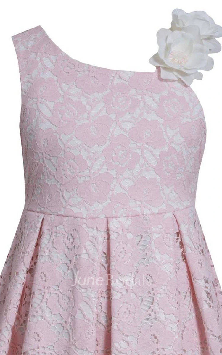 Sleeveless Floral Shoulder Lace Dress With Pleats