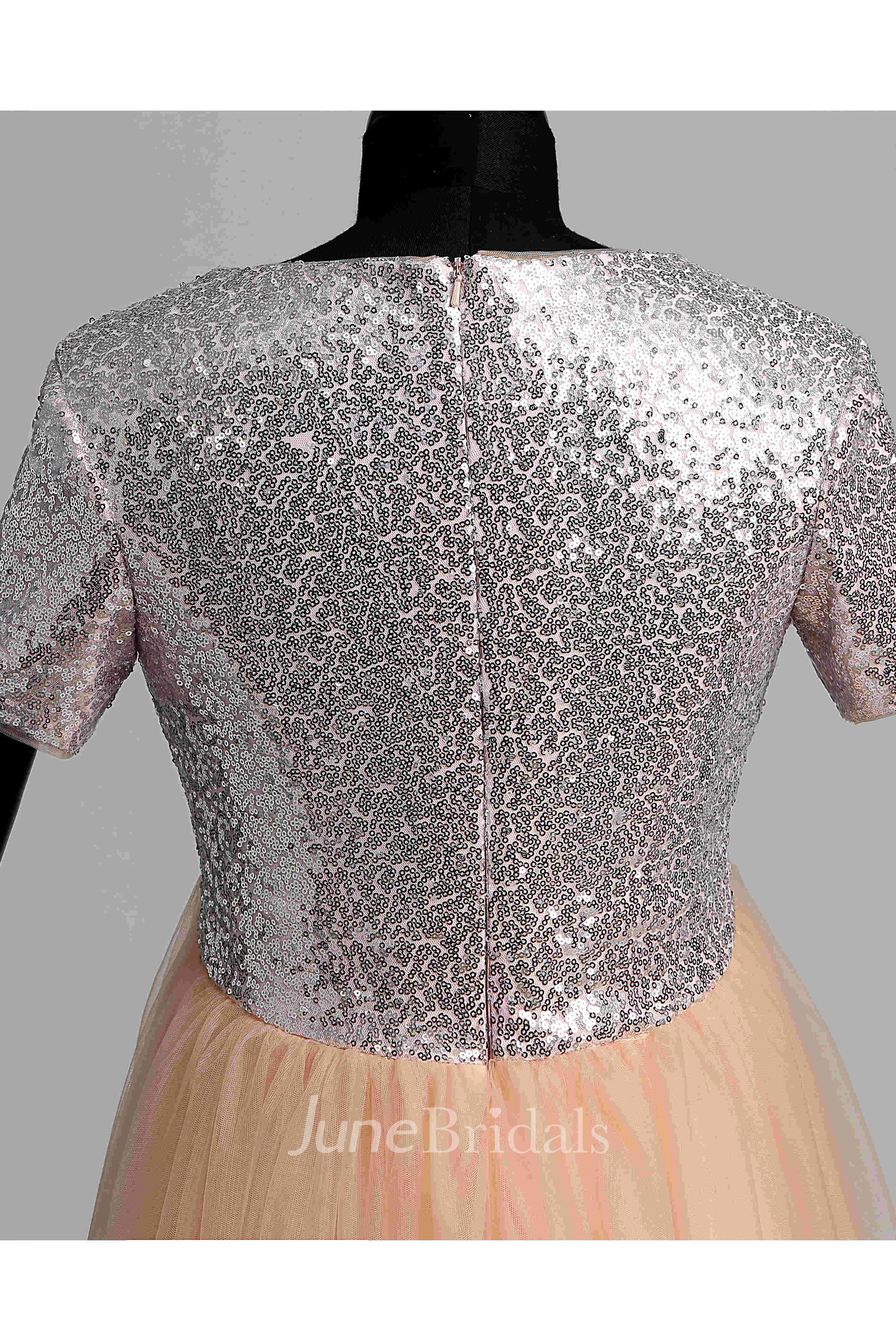 V-neck Short Sleeve Sequined Bodice Mternity Dress