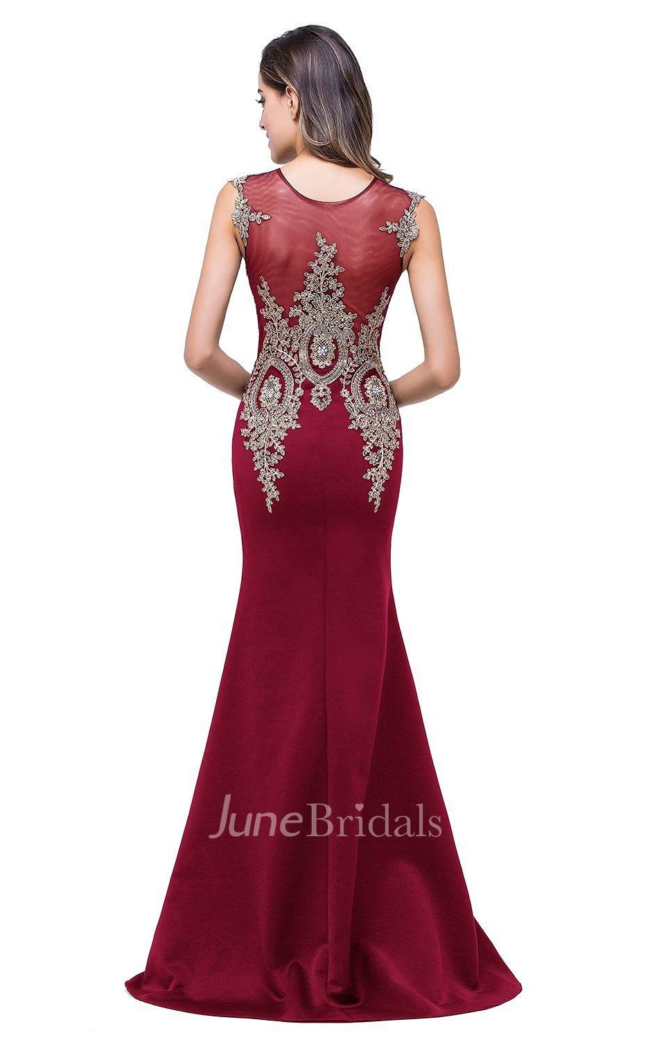 Mermaid Sleeveless Satin Long Lace Appliques Dress