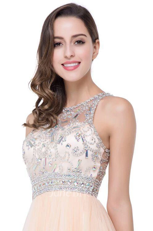 Elegant Beadings Crystal Short Prom Dress Chiffon Homecoming Gown