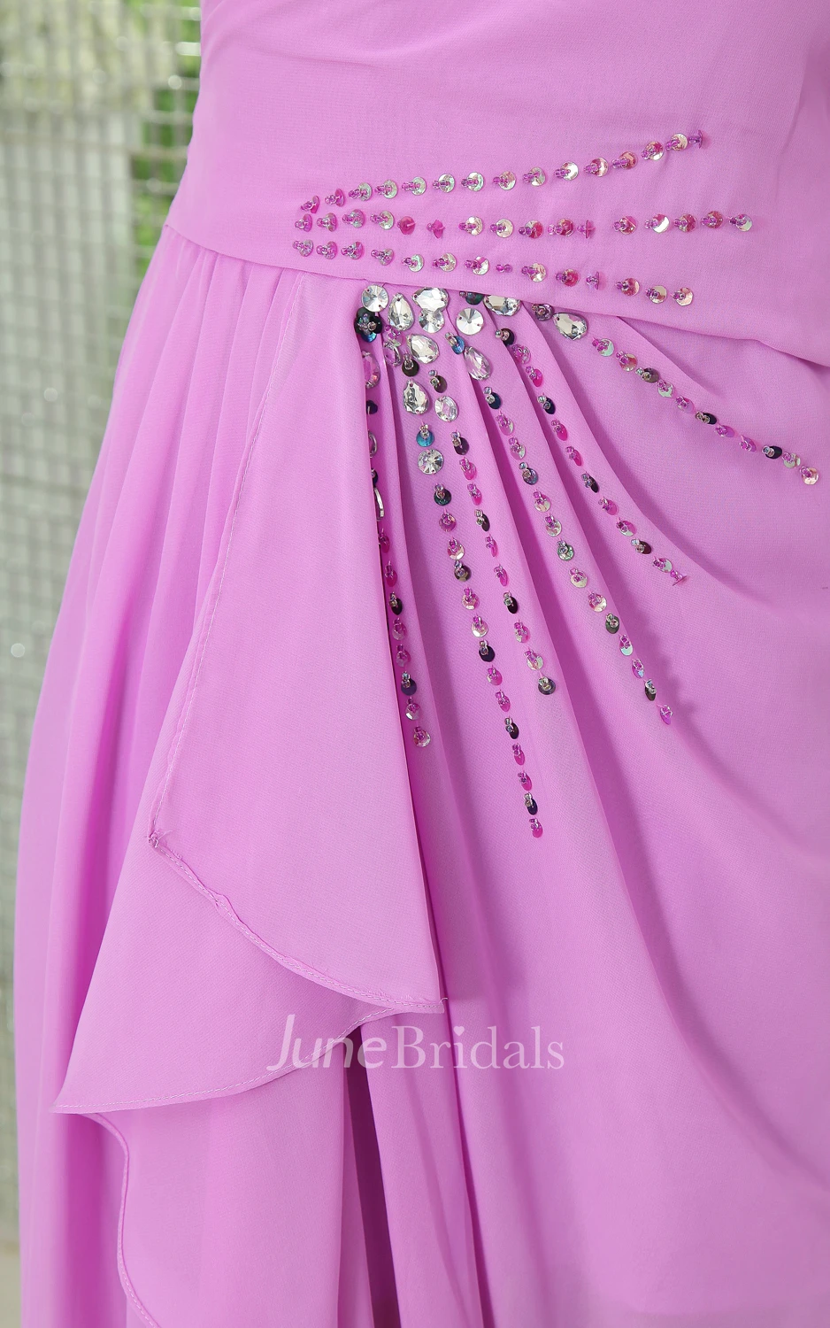 Noble Side Draped Chiffon Sequined Backless Unique Gown