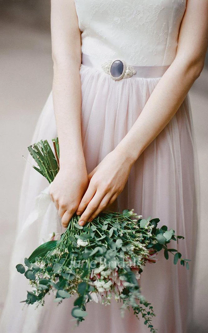 Illusion Back Tulle and Lace Dress With Ribbon