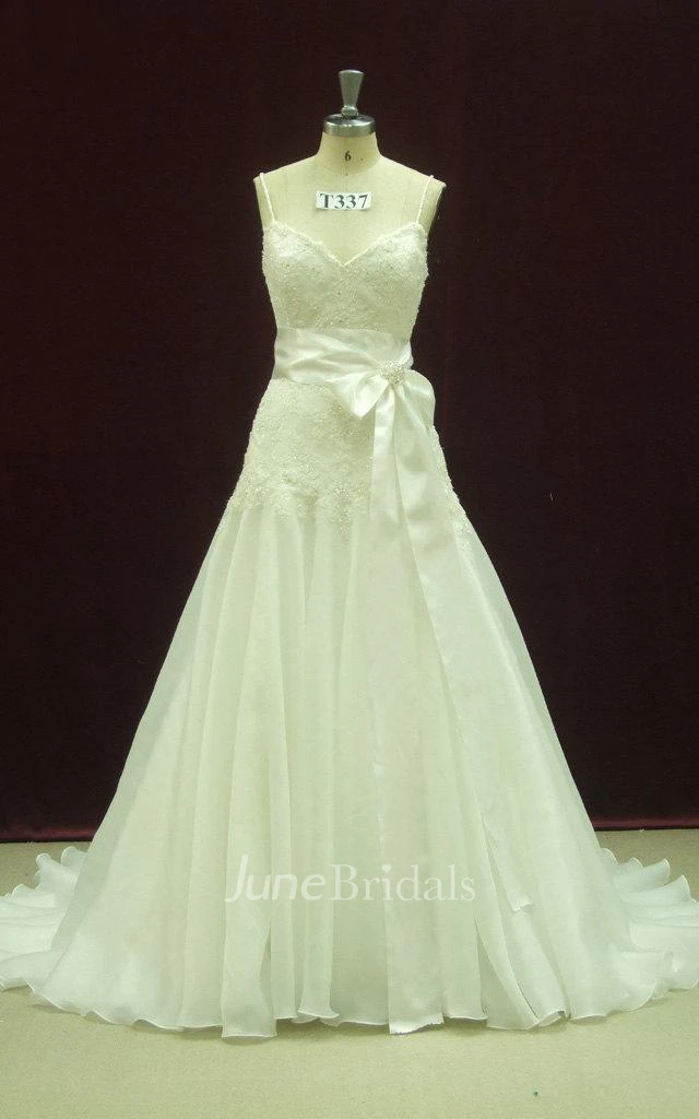 Spaghetti Strapped Lace Satin Weddig Dress