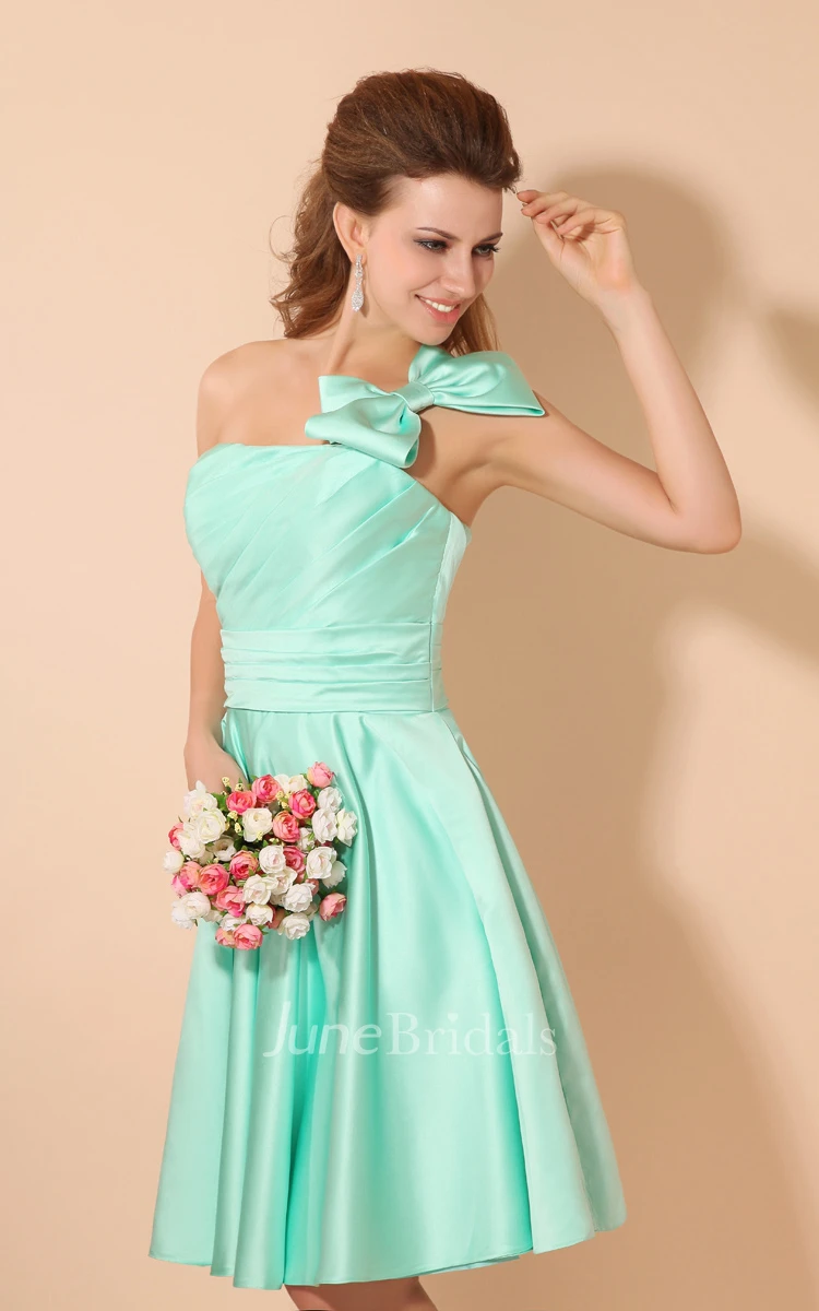 Satin Single-Strap Midi Dress With Bow And Ruching