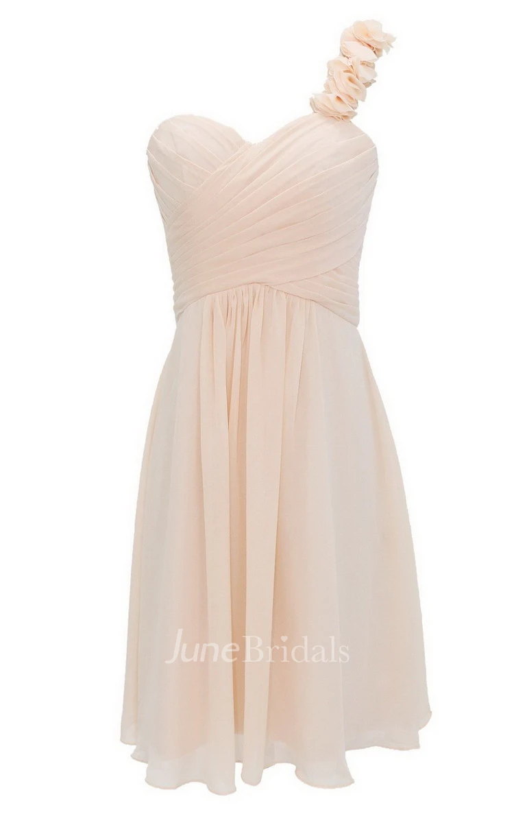 Floral One-shoulder Ruched Short Dress With Lace-up Back