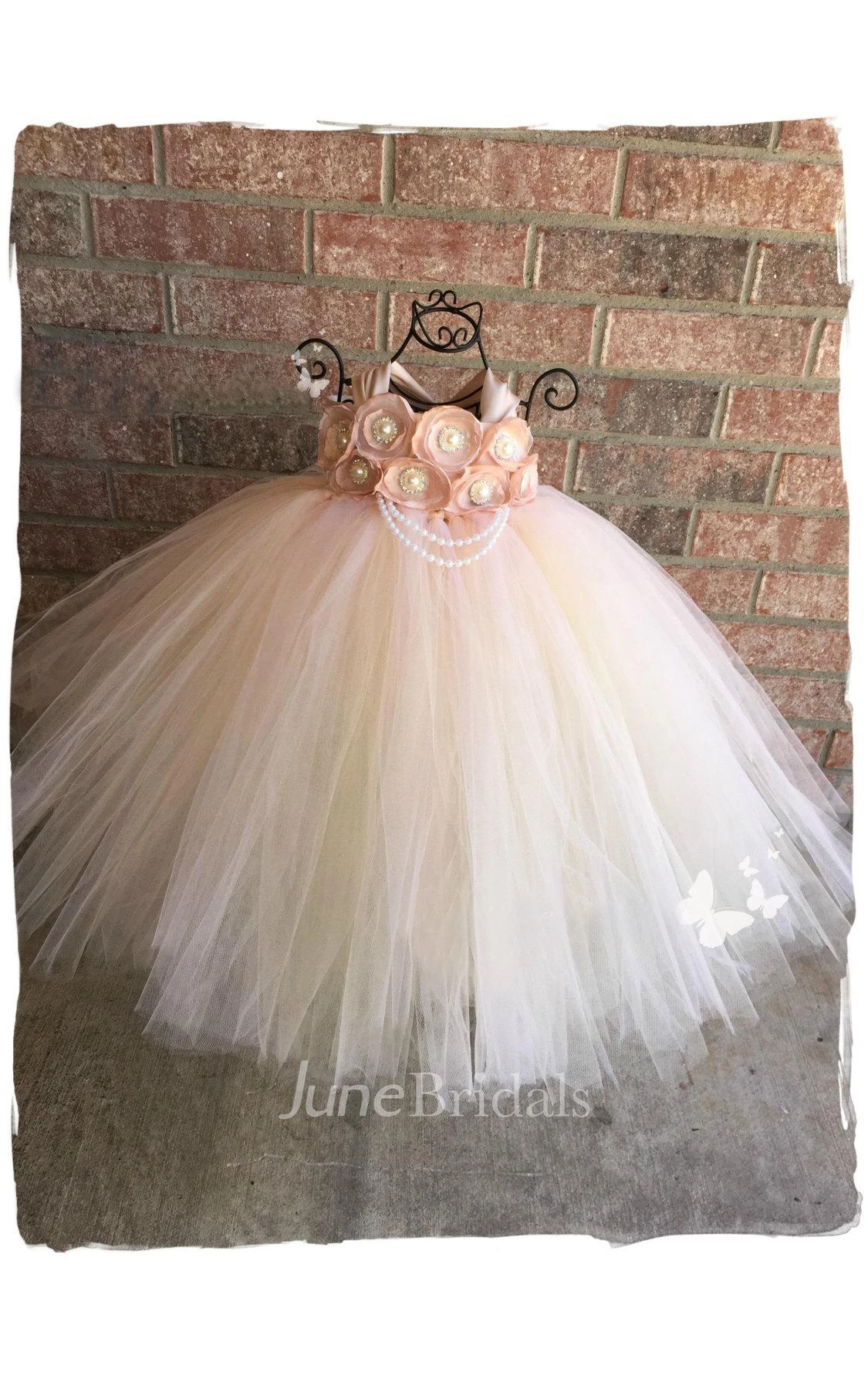 Sleeveless Flower Jewel Neck Pleated Tulle Gown With Ruffles