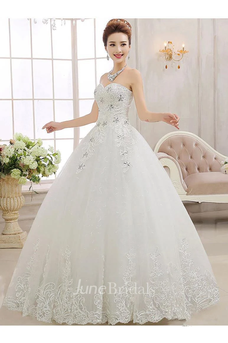 Glamorous Sweetheart Ball Gown Wedding Dreses Lace Tulle With Crystal
