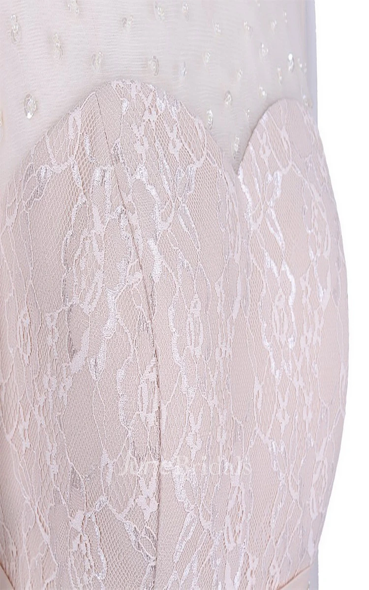 3 4 Sleeve Dress With Illusion Sleeves and Appliques