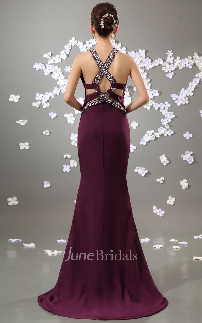 Siren Sleeveless Dress With Brush Train And Beaded Strap