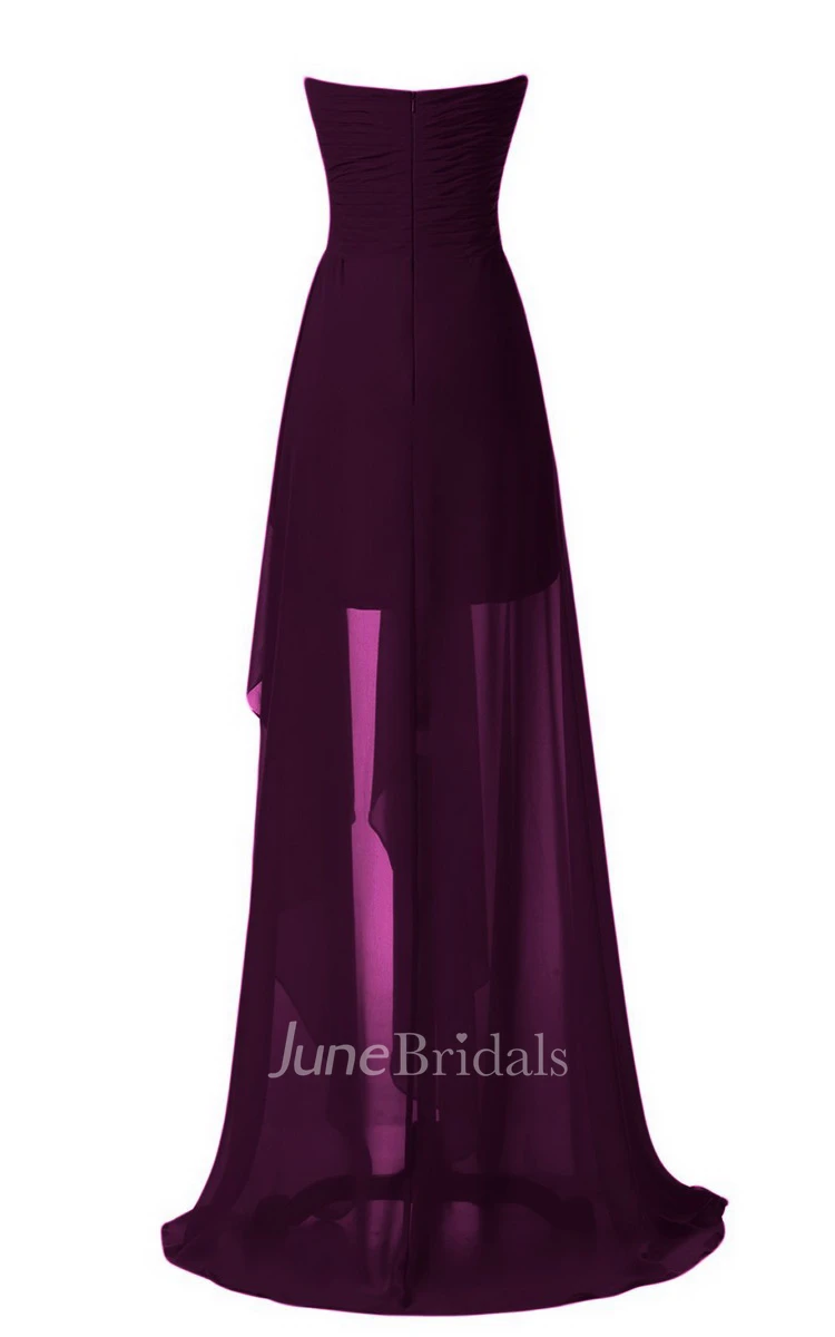 Strapless Front Slit Dress With Draping and Appliques