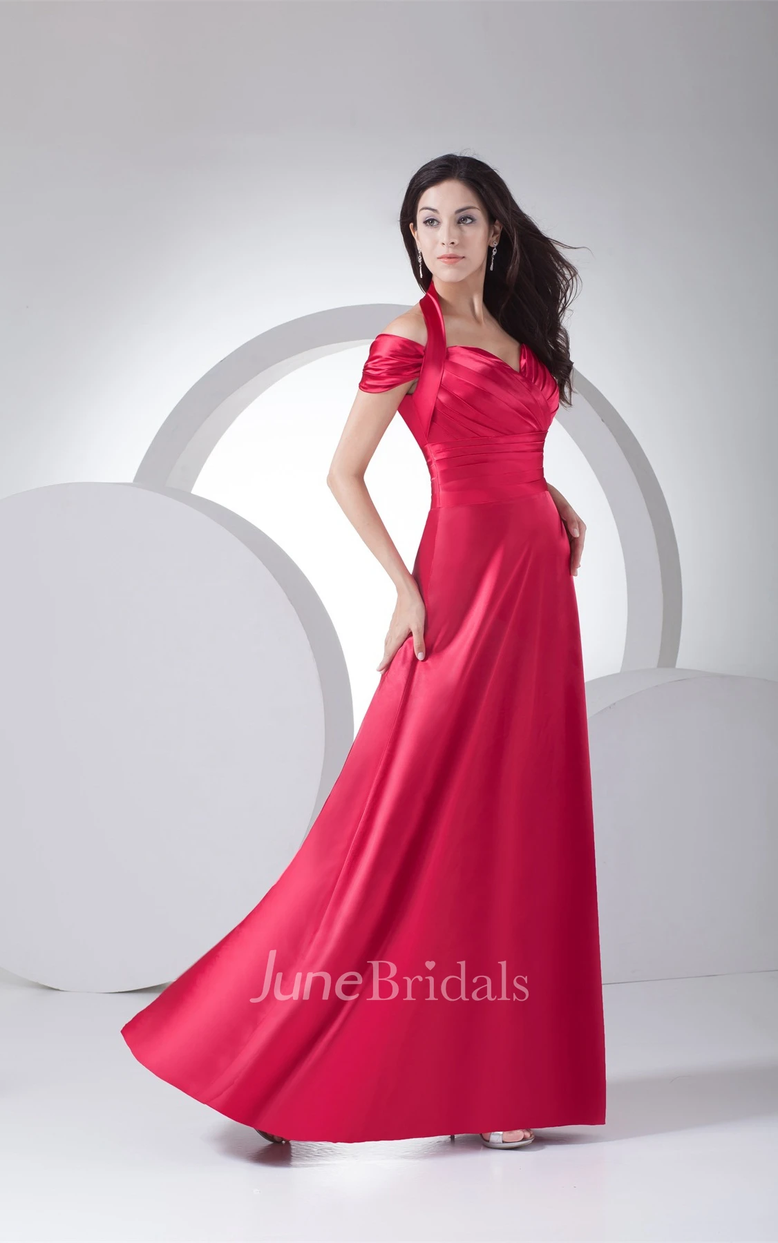 Off-The-Shoulder Criss-Cross Satin Sheath Dress with Halter
