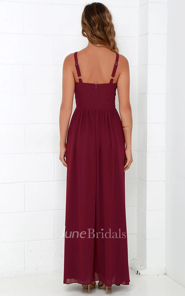 Simple Sleeveless V-Neck A-Line Chiffon Long Dress With Front Split