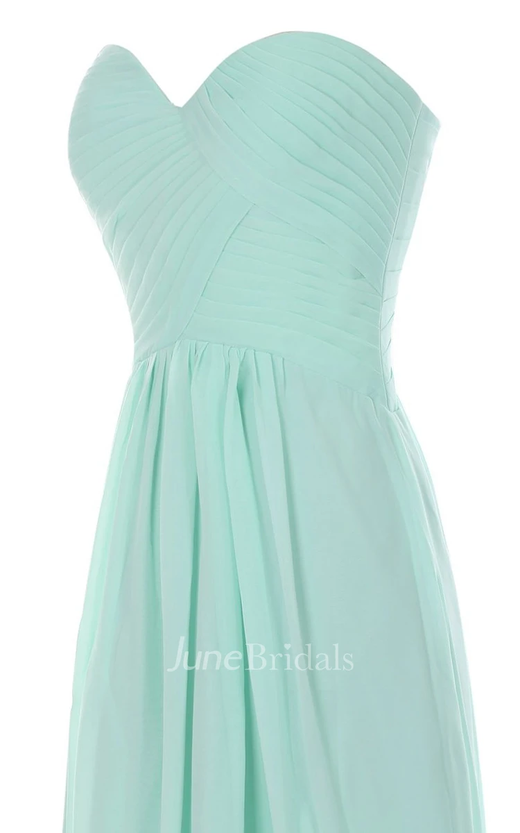 Strapless Sweetheart Ruched Chiffon A-line Gown With Train