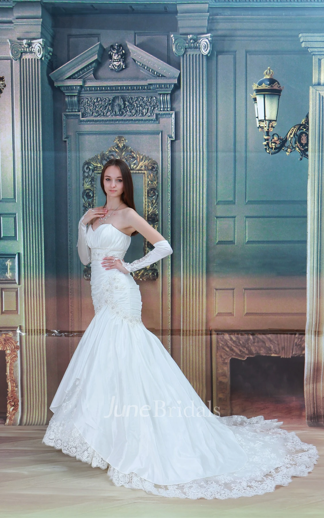 Spaghetti-Strap Mermaid A-Line Gown with Lace and Stress