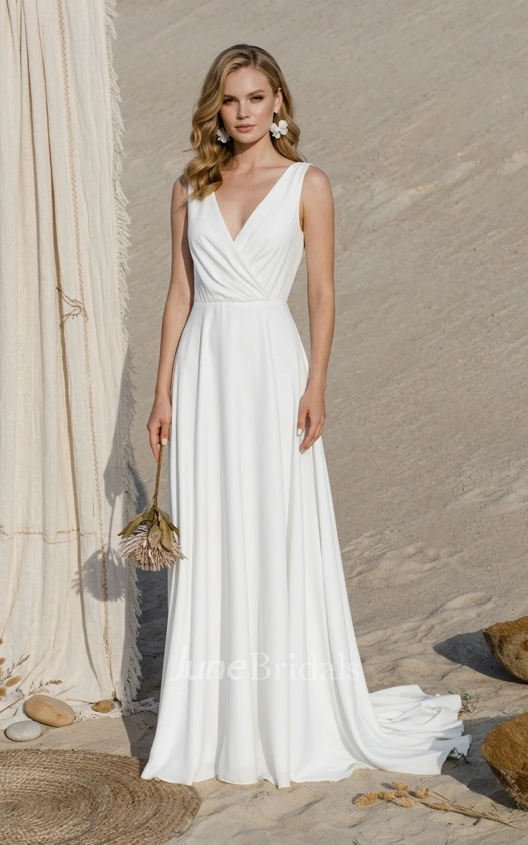 Flowy Beach Boho A-Line Spring Wedding Dress Wrap Vintage Country Elegant Lace Chiffon Low Back Sleeveless Bridal Gown