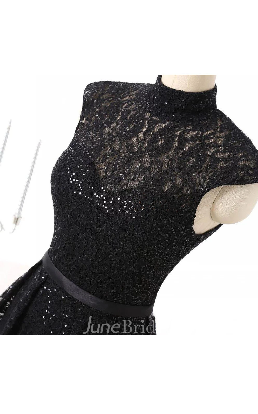 Trumpet High Neck Cap Sleeve Lace Dress With Sequins And Peplum